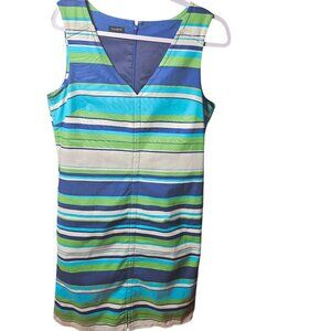 Talbots Womens Striped Sleeveless Sheath Dress Size 12 V-Neck With Back Zipper C